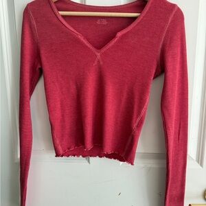 American Eagle Outfitters Pink/Red Ribbed Fitted Long Sleeve Top